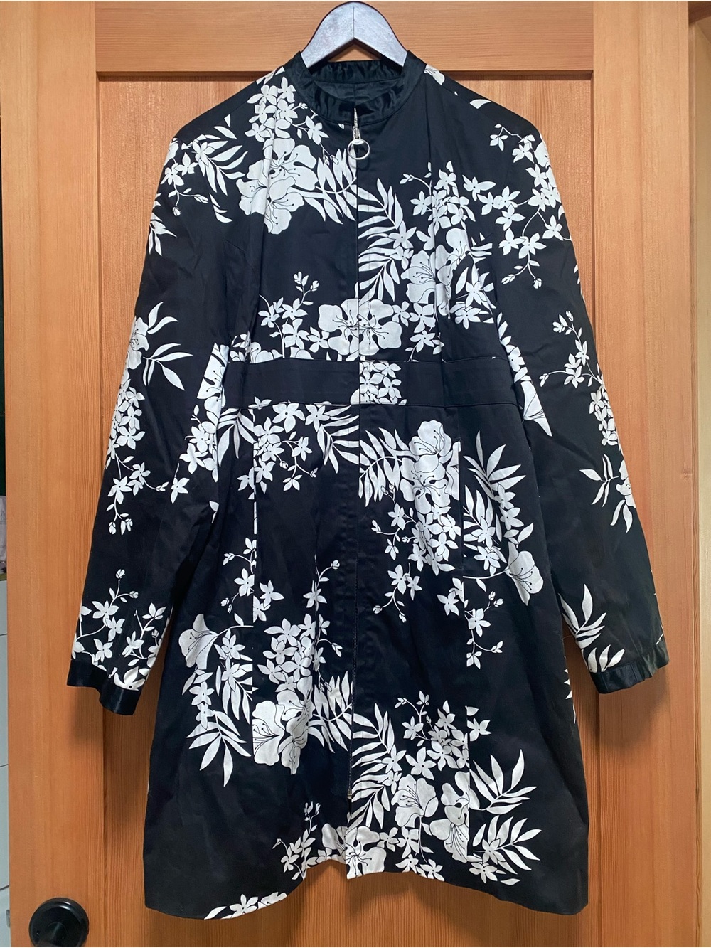 RW&Co. Vintage 2004 Black and White Floral A-Line Coat